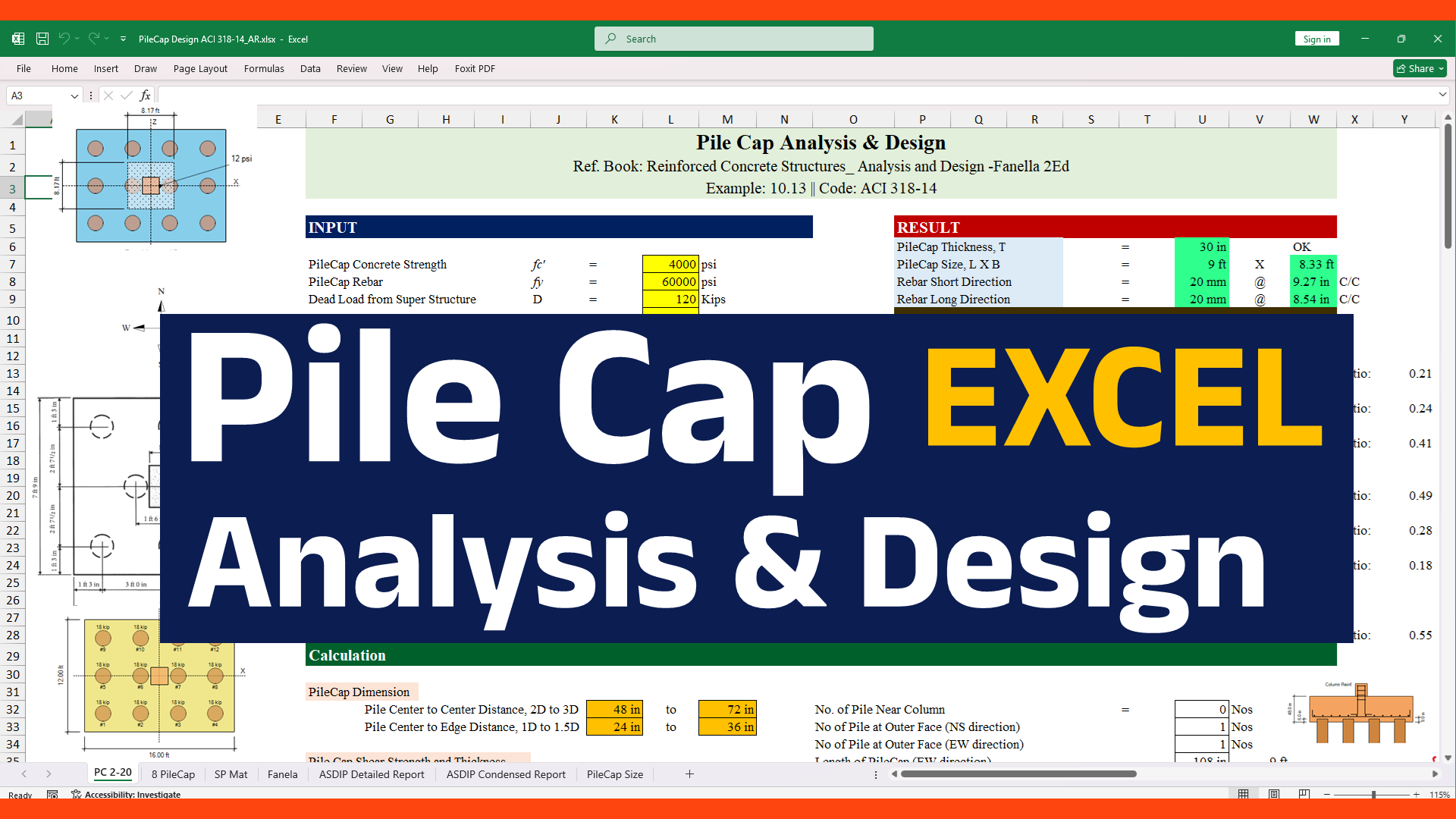 Pile Cap Analysis & Design in EXCEL || ACI 318-14
