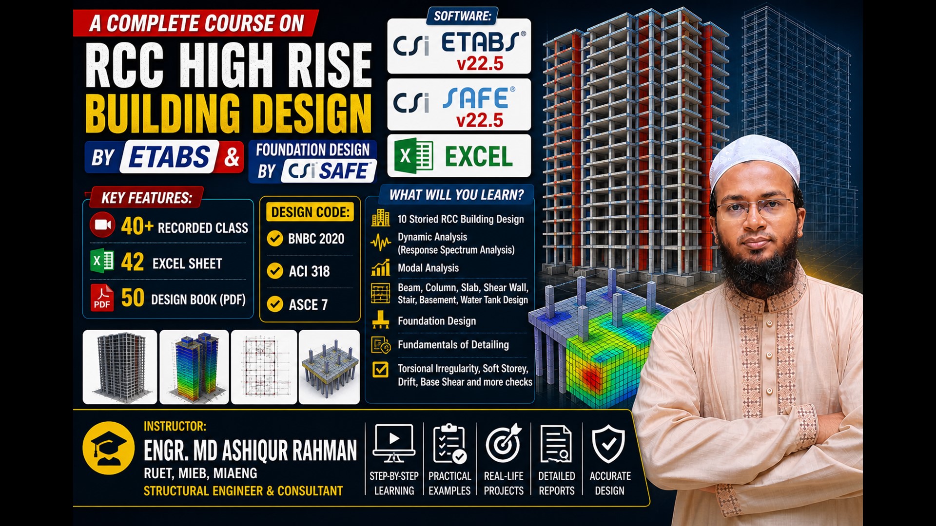 RCC High Rise Building Design (BNBC 2020)- ETABS ও SAFE